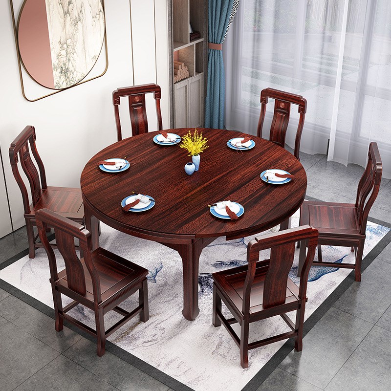 新中式实木餐桌椅可伸缩方圆两用家用中式菠萝格木大小户型吃饭桌