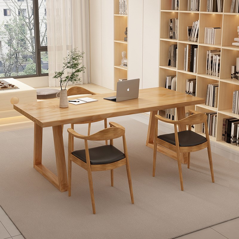简约现代实木电脑桌家用客厅书房办公学习桌原木大板长条桌子茶几