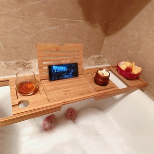 木制豪华竹浴缸托盘竹制置物架浴缸架置物板盖板支架泡澡浴枕浴桶
