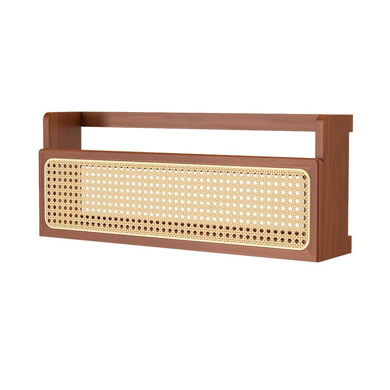 实木墙上置物架藤编书报架书房杂志墙面收纳陈列展示架壁挂式架子