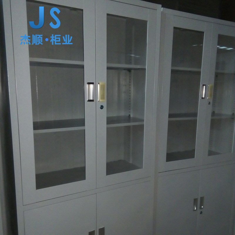 办公室铁皮文件柜 对开玻璃资料书柜 钢制办公资料档案储物柜