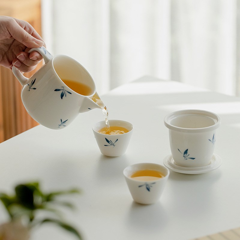 昌朴居纯手绘蝴蝶兰花旅行茶具家用陶瓷快客一壶二杯户外随身泡茶