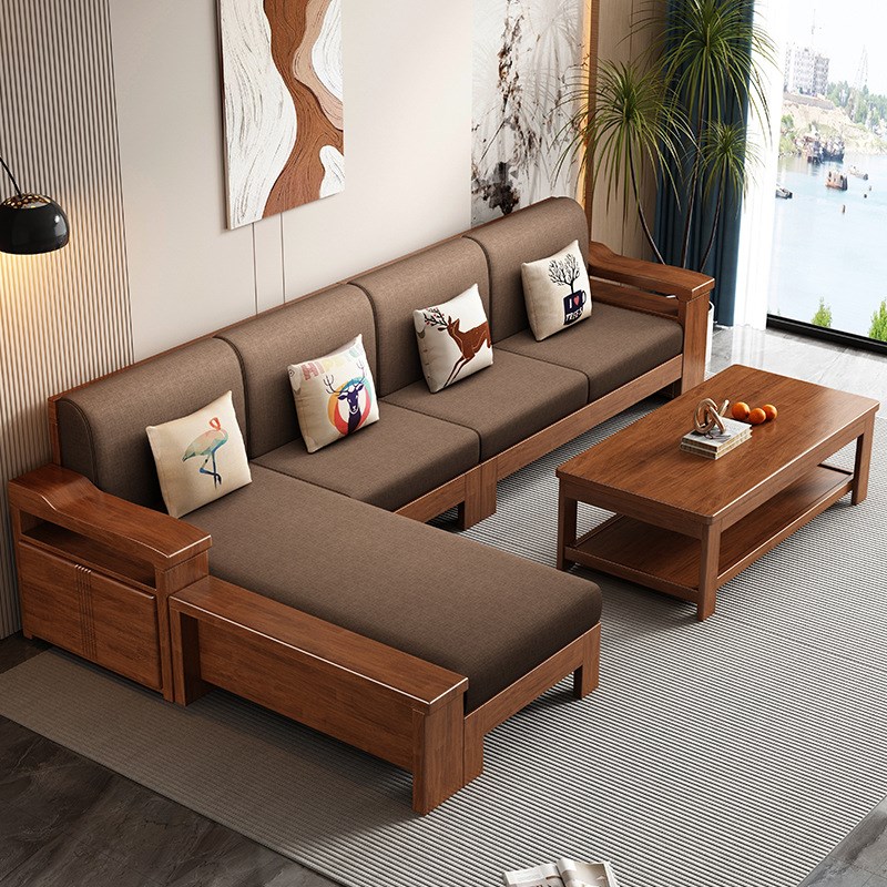 2025新款实木沙发小户型现代简约中式贵妃沙发客厅木质储物家具