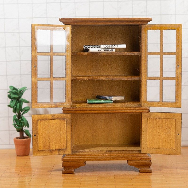 微缩1:12模型娃娃屋工艺品袖珍现代玻璃橱柜珍藏柜子亮柜家具摆件