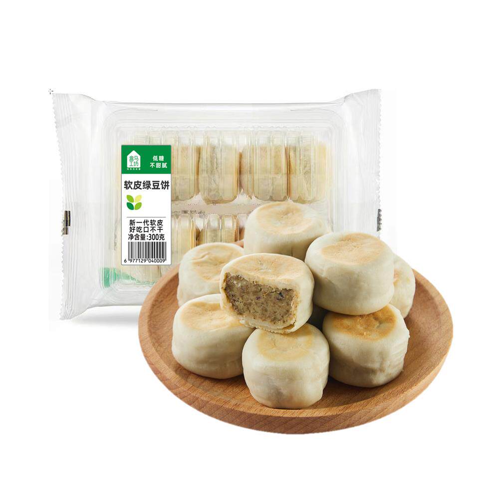 盒马超市代购 软皮绿豆饼300g下午茶软糯糕点心低糖 即食冷藏甜品