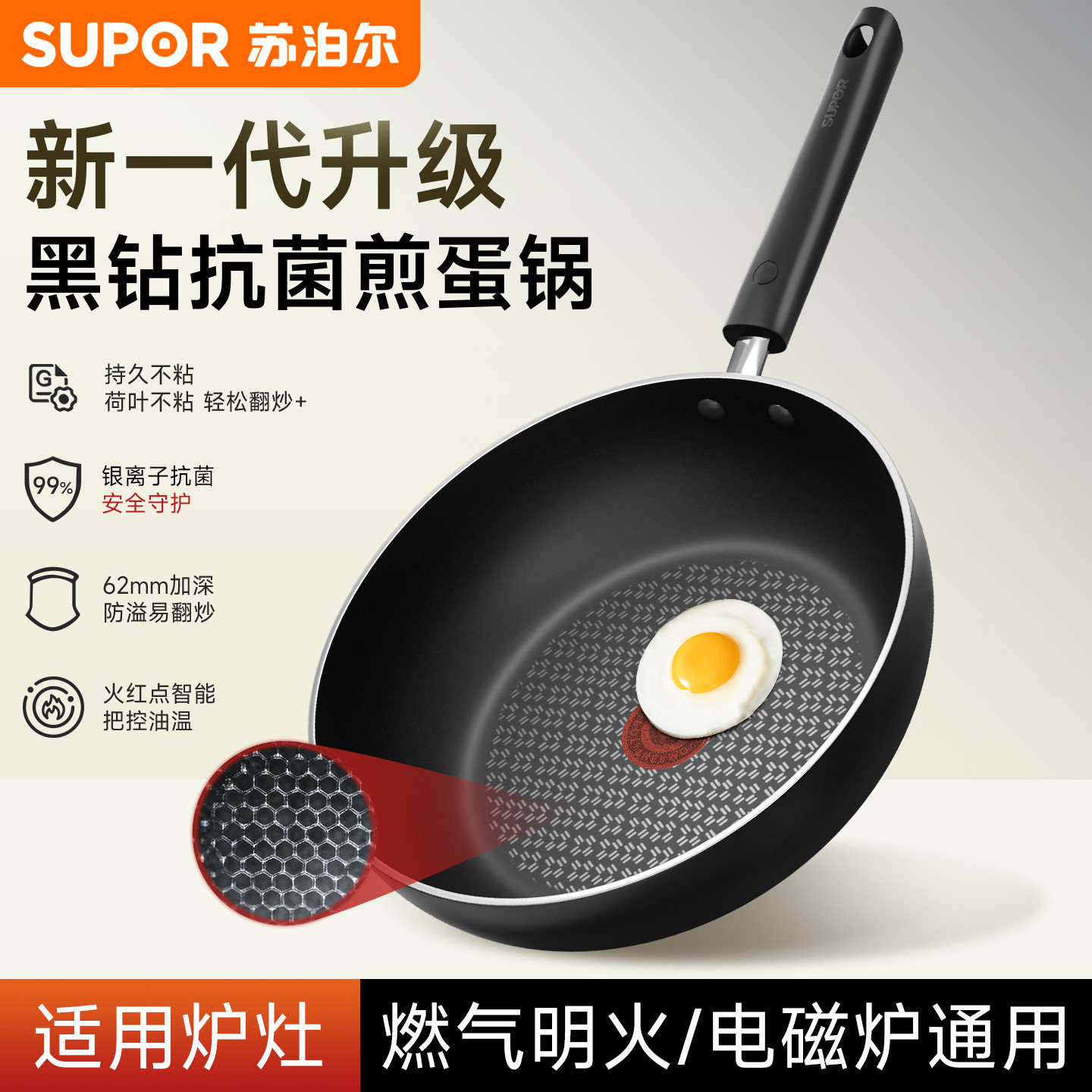苏泊尔平底锅不粘锅家用煎蛋神器火红点煎蛋锅电磁炉专用小煎锅tj