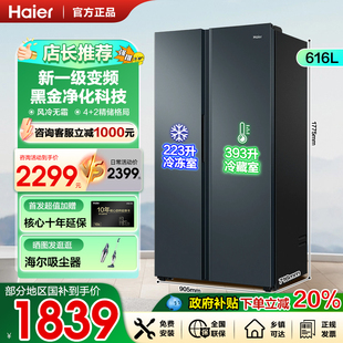 海尔双开门冰箱616升对开门二门一级变频大容量超薄家用风冷无霜