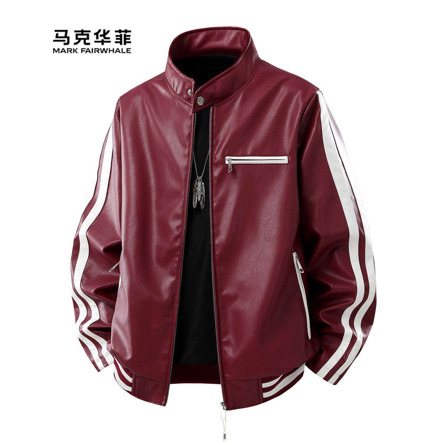 复古机车风PU皮夹克男款立领拉链