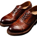 061V驼色德比鞋 .Vbram布洛克雕花三接头植鞣马皮复古低帮牛津皮鞋