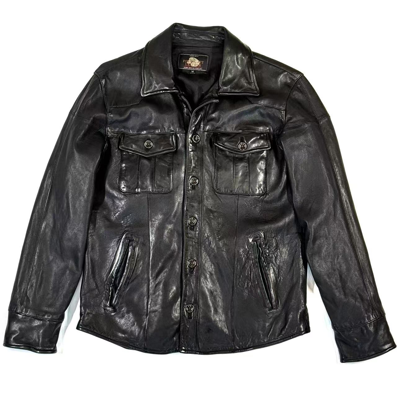 水洗衬衫.男士春秋头层无涂水染经典做旧修身美式短款皮衣