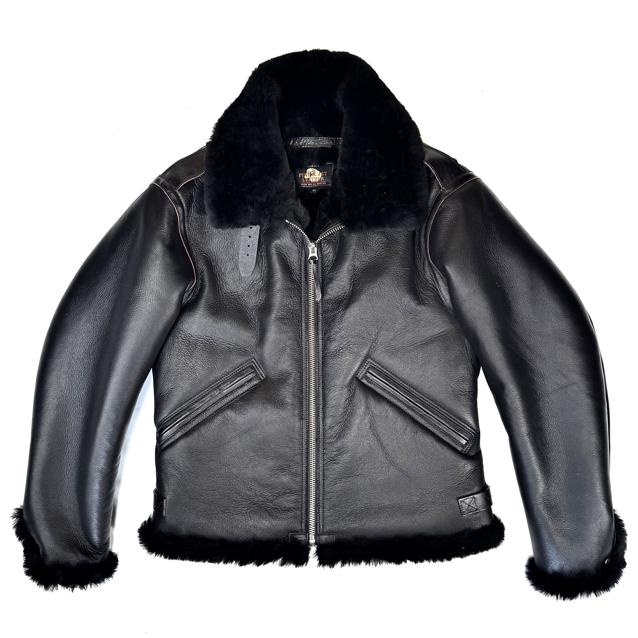 黑毛版B6.男士冬季经典美式皮毛一体翻领短款保暖防寒皮夹克