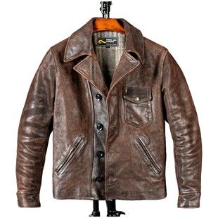 复古做旧百搭翻领短款 春秋初冬经典 皮衣 男士 反绒马皮小熊.新款