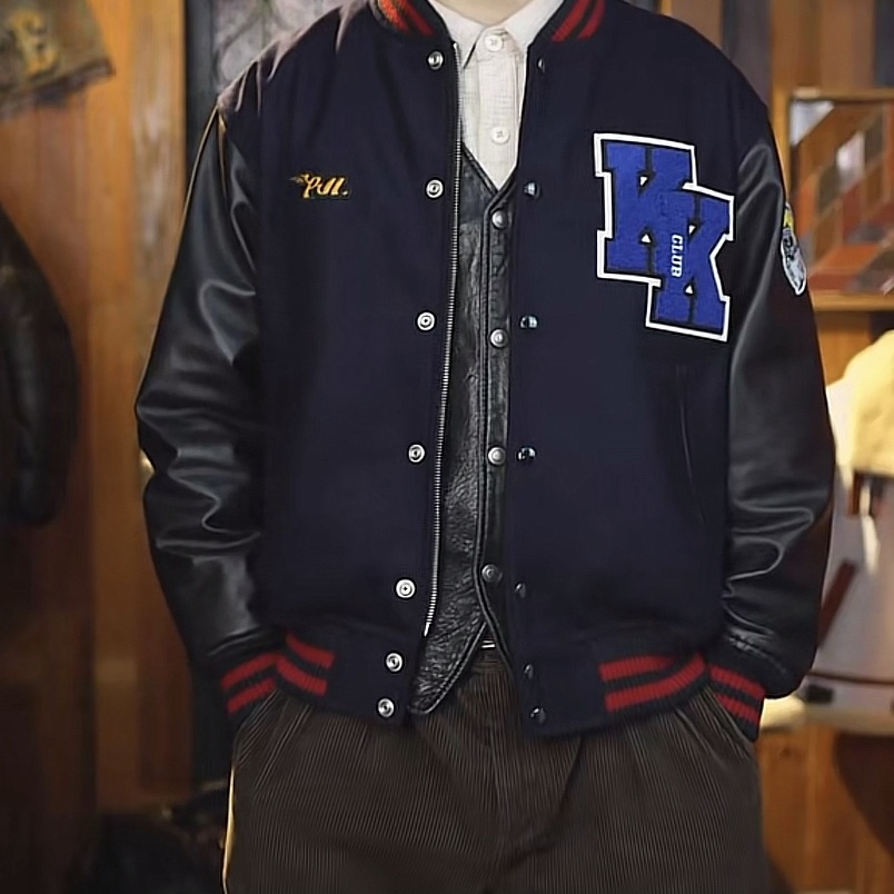 KK加棉山羊皮袖棒球服.男女同款团队毛呢休闲春秋冬防风保暖外套