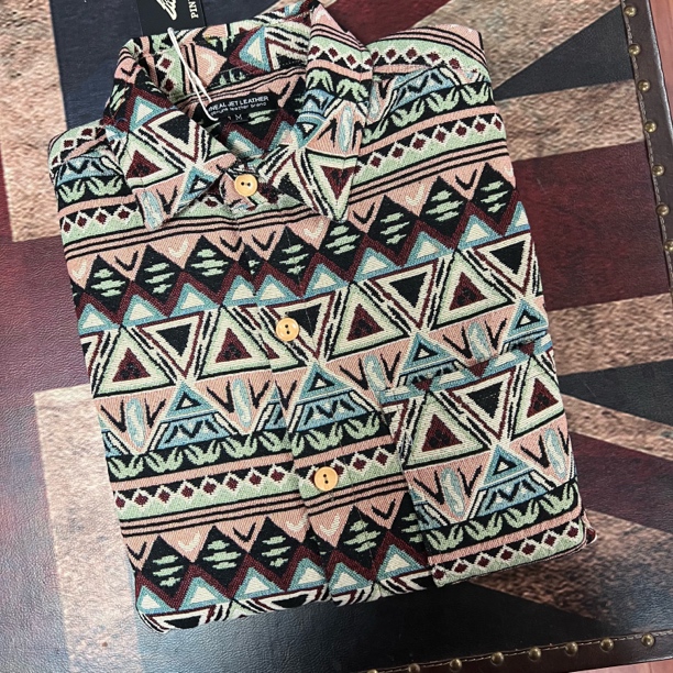 三角花纹衬衫,男士复古常规长袖ins对襟衬衫条纹男装韩版上衣百搭