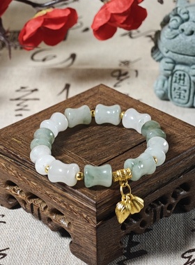 烟青写意和田天山翠玉手链女款手串轻奢小众精致手镯玉石白玉珠子