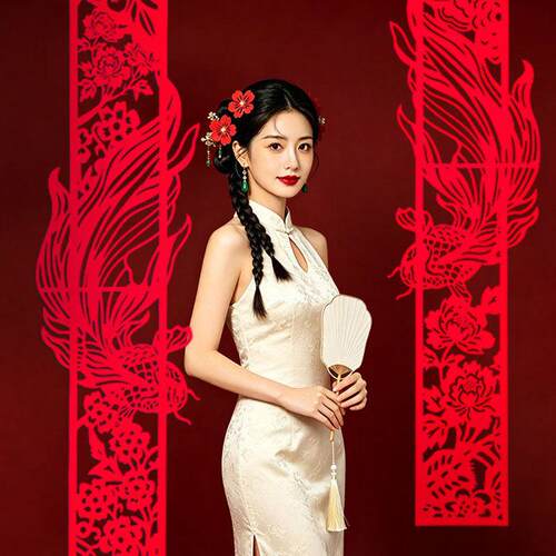 结婚背景拍照喜字挂饰婚房长条布置套装中式客厅窗帘方女方拉花