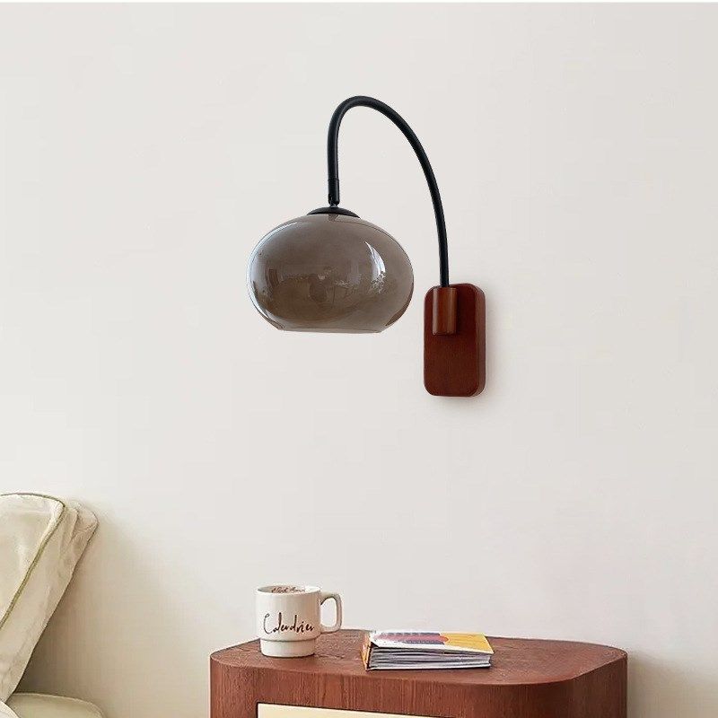 韩式复古玻璃壁灯中古实木墙灯氛围装饰民宿网红墙壁卧室床头灯具
