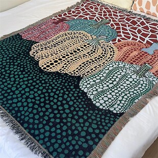 跨境TAPESTRY THROW草间弥生波点时尚沙发巾流苏挂毯床毯艺术盖布