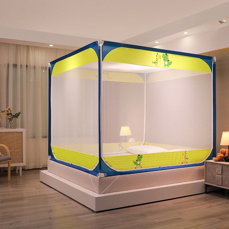 CB#U型外穿杆拉链坐床式蚊帐三开门方顶宫廷支架加密加厚双人家用