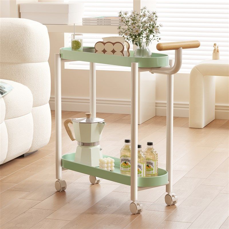 奶油风可移动边几小推车带轮置物架卧室床头柜客厅迷你茶几收纳架
