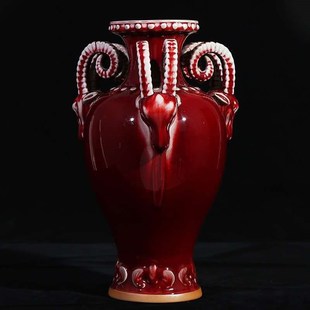 亚龙三绝花瓶钧瓷窑变创意博古架彩釉开片三羊开泰尊摆件客厅