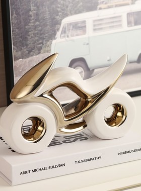 佳感陶瓷摩托机车模型轻奢高档玄关酒柜摆件创意办公室桌面装饰品