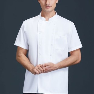 酒店餐馆厨工工作服男大码餐厅后厨房纯白厨师服长袖双排扣厨衣短