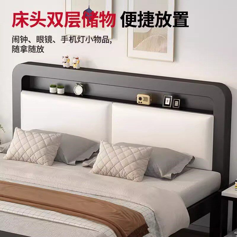 铁艺床1.8米家用卧室加粗加厚加固不锈钢双人床架出租房1.5单人床