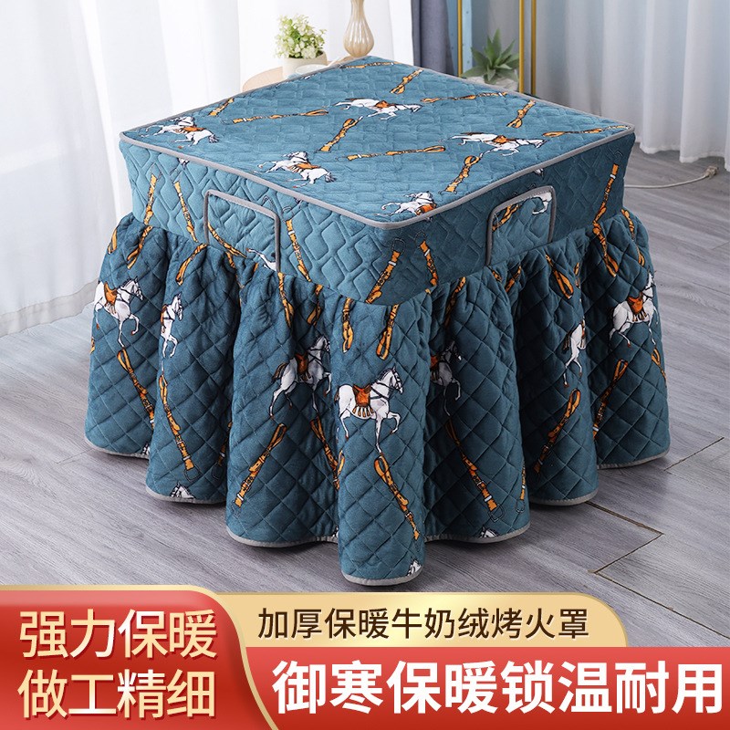 加厚烤火桌子罩套新款烤火罩正方形电暖炉罩套加绒电炉罩家用加绒