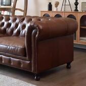 美式 复古油蜡皮别墅房客厅小户型样板间实木沙发 沙发拉扣经典