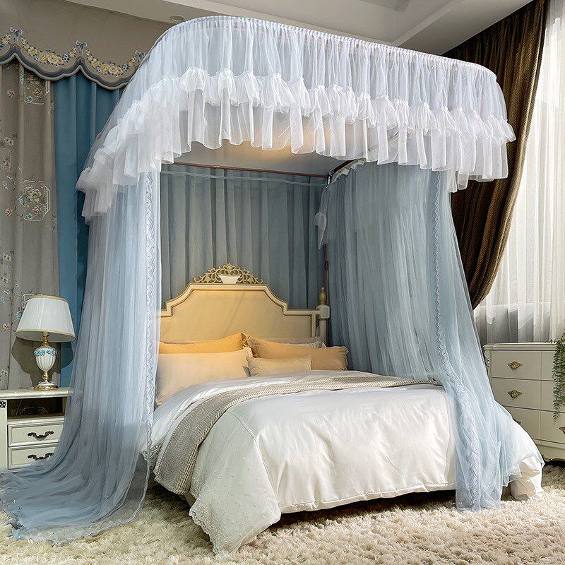 CB#新款导轨蚊帐家用u型轨道1.8米支架可伸缩纹账卧室蚊帐帐漫