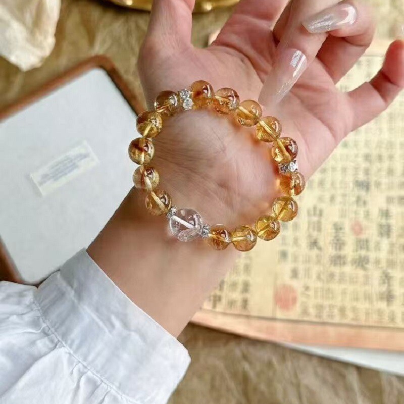 青城山黄水晶手串招财富贵转运黄色水晶手链旺财运聚财礼物紫水晶