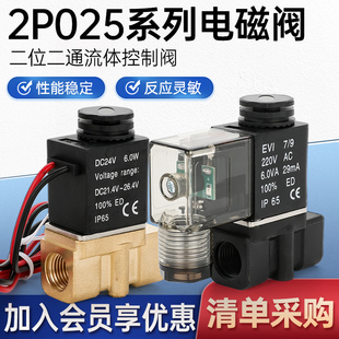 亚德客型二位二通2P025 06塑料电磁阀流体控制阀开关一进一出