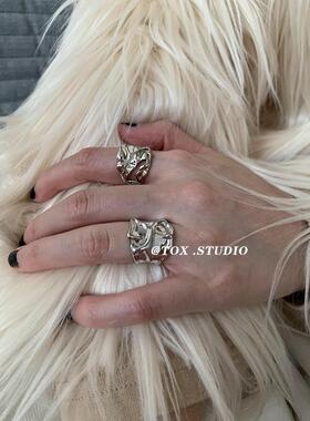 TOX ACC小众设计开口凹凸肌理感百搭熔岩帅气戒指高级感简约指环