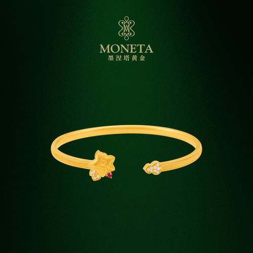 MONETA（黄金）墨涅塔葫芦叶足金红宝石手镯黄金手镯开口
