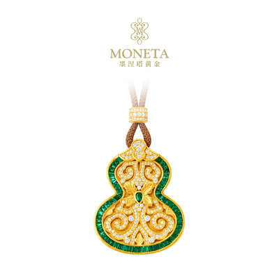 MONETA足金葫芦祖母绿特大挂坠