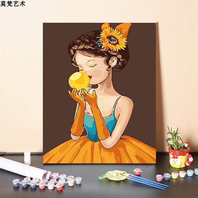 数字油画填充油彩画向日葵爱吹泡泡丙烯画手工涂色画画
