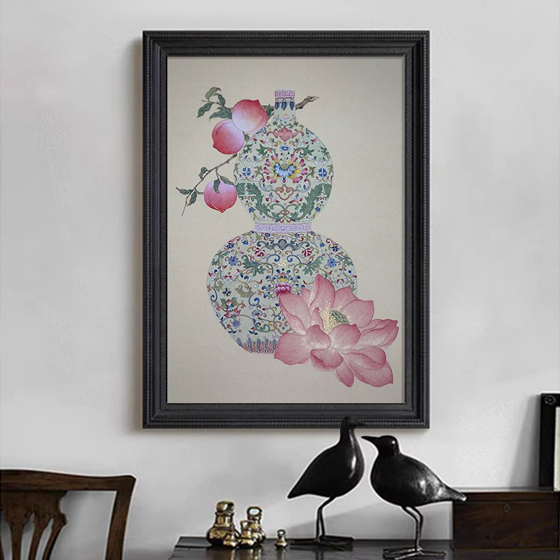 东方美学国风静物福禄寿葫芦客厅餐厅装饰挂画牡丹花玄关手绘油画图片