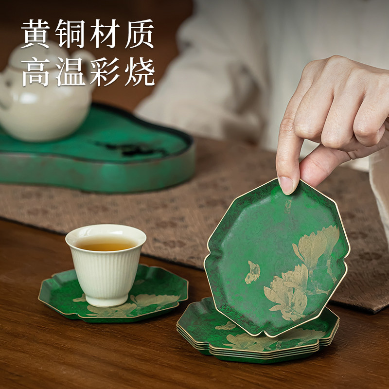 复古铜杯垫手工茶杯大号茶桌隔热垫茶盏茶具