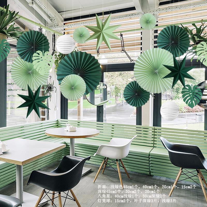 绿色森系春夏季店铺美陈端午幼儿园教室吊顶星星灯挂件装饰布置