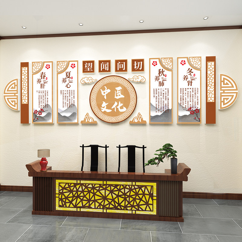 中医养生馆装饰挂画背景墙院形象宣传海报设计