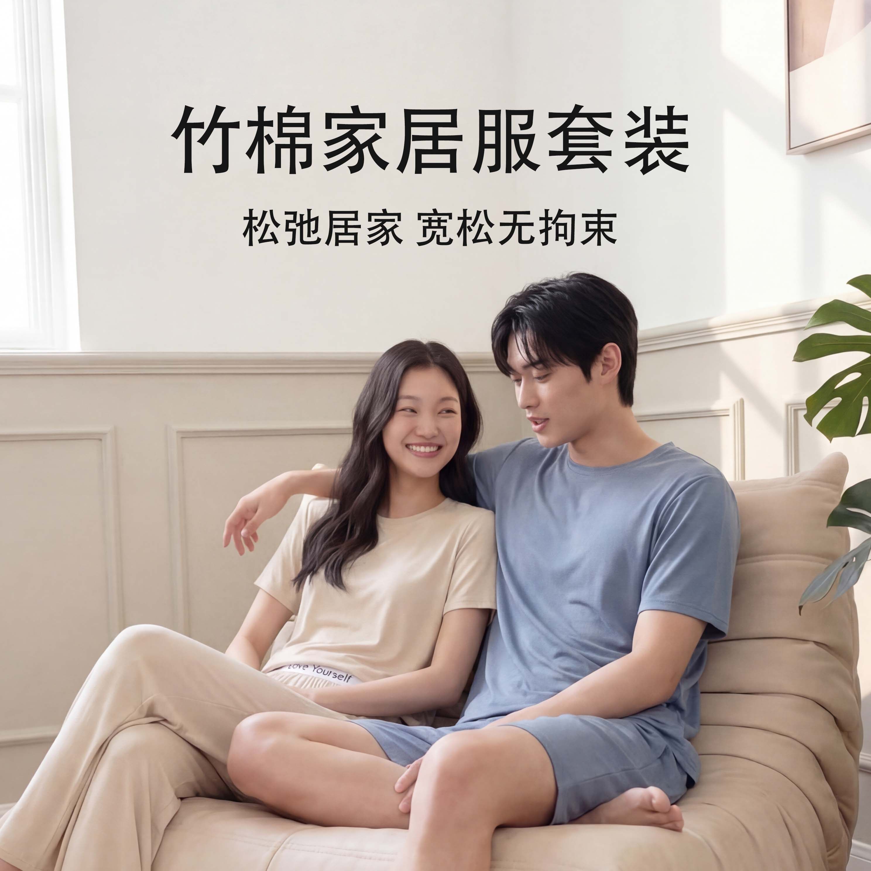 竹节棉柔软亲肤睡衣套装