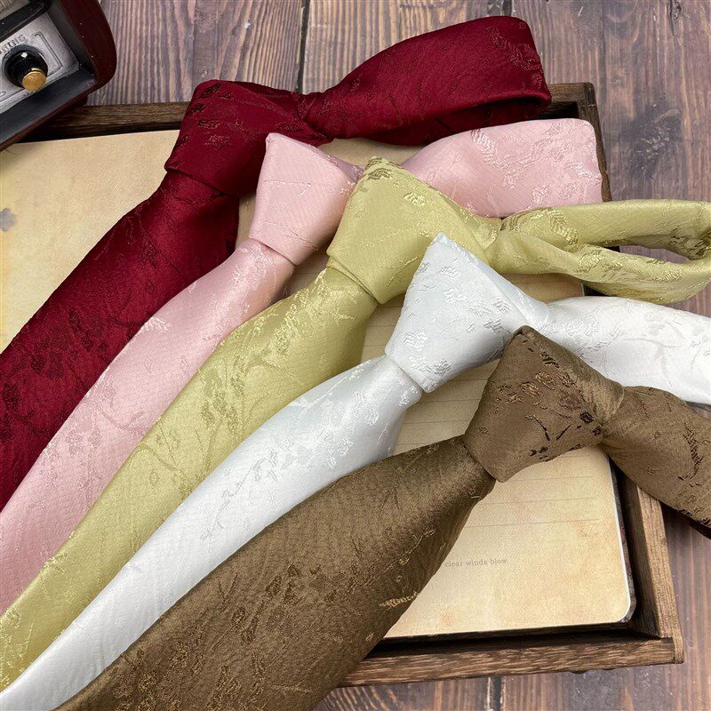 意式复古男士棉暗纹花领带8CM 西装酒红粉色白色黑色咖啡结婚配饰