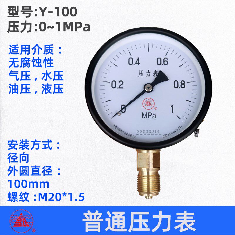 无锡特种雪浪牌 Y-100 弹簧管水压气压油压压力表 1.6MPa