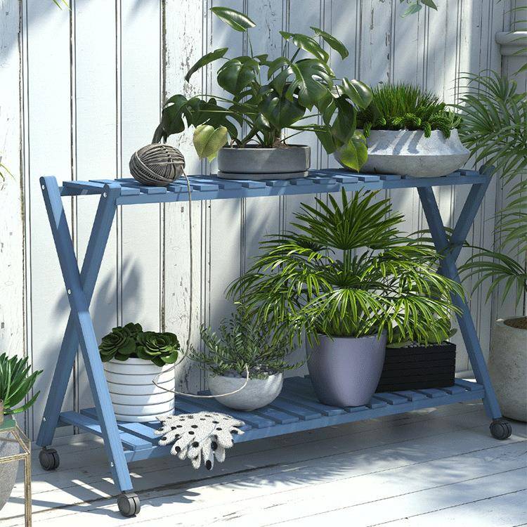 防腐木可移动花架阳台落地式多肉多层花盆架子客厅创意养花带轮架