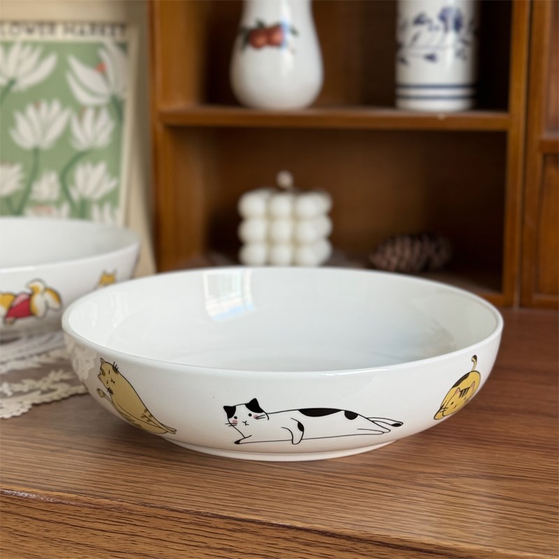 北府 韩式治愈汪星人骨瓷深盘菜盘汤盘猫狗动物图案陶瓷可微波