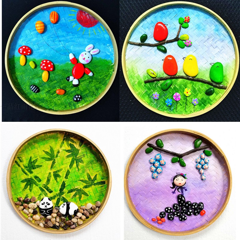 绘画用的竹编簸箕竹制品diy手工竹匾托盘圆形筛子幼儿园装饰竹筐图片