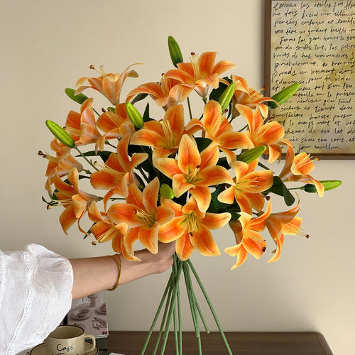 仿真百合花高档手感pu假花混色