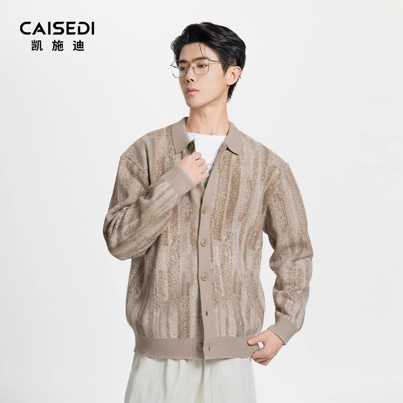 凯施迪翻领针织毛衣男秋冬可外穿