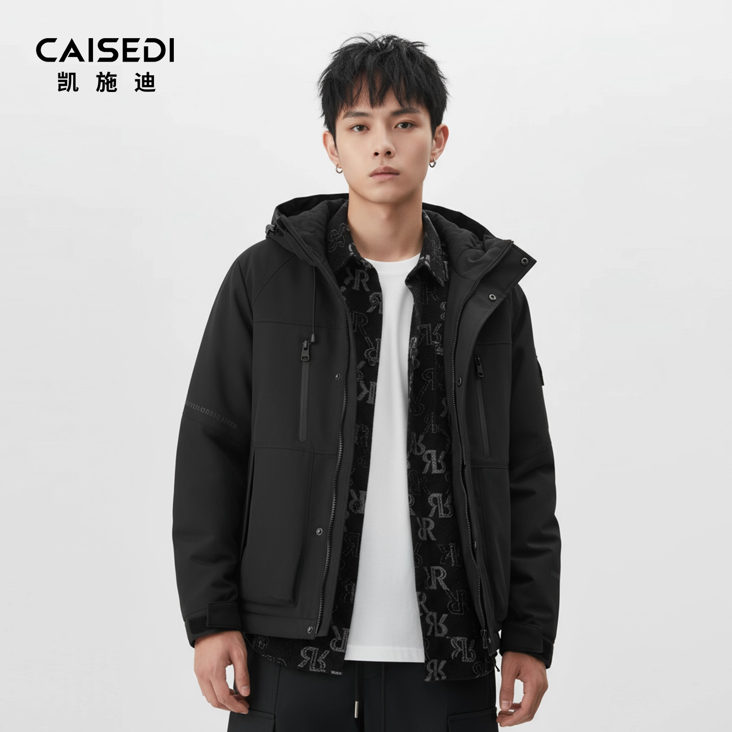 凯施迪短款连帽羽绒服男秋冬新品潮牌微宽休闲白鸭绒保暖带帽外套